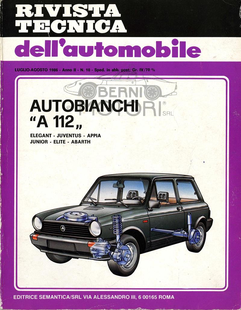AUTOBIANCHI A112 RIVISTA TECNICA LUGLIO-AGOSTO 1986.